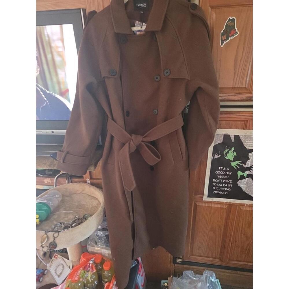NEW Fashion Collection Brown PEACOAT. Sz XL. Lined. Soft and Warm.